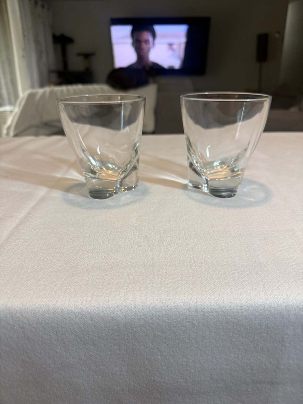 Set of 2 Heavyweight Clear Crystal Whiskey Tumblers w/ Sculptural Base